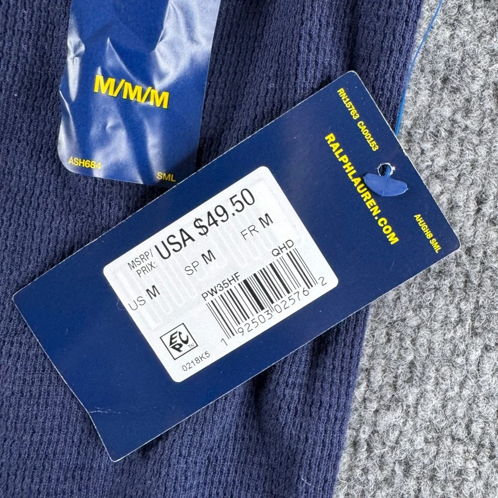 Polo Ralph Lauren Mens Navy Waffle Knit Thermal American Flag Shirt PW35HF M NWT